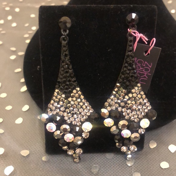 Amazing Statement Crystal Earrings-Jet Blk/AB/Hematite-Boutique - Picture 2 of 5